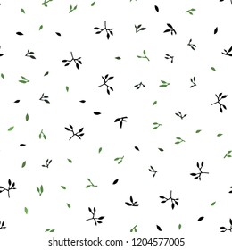 Dark Green vector seamless doodle pattern with leaves. Shining colored illustration with leaves in doodle style. Design for textile, fabric, wallpapers.