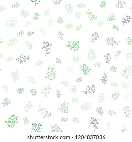 Dark Green vector seamless doodle pattern with leaves, branches. Sketchy doodles on white background. Pattern for design of window blinds, curtains.