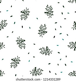 Dark Green vector seamless doodle pattern with leaves, branches. Leaves, branches in natural style on white background. Pattern for design of fabric, wallpapers.