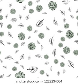 Dark Green vector seamless doodle backdrop with leaves, flowers. Leaves, flowers in doodle style on white background. Pattern for trendy fabric, wallpapers.