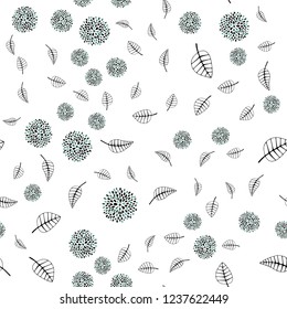 Dark Green vector seamless doodle texture with leaves, flowers. Leaves, flowers in doodle style on white background. Pattern for design of window blinds, curtains.