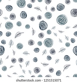 Dark Green vector seamless doodle pattern with leaves and flowers. Colorful abstract illustration with leaves in doodle style. Template for business cards, websites.