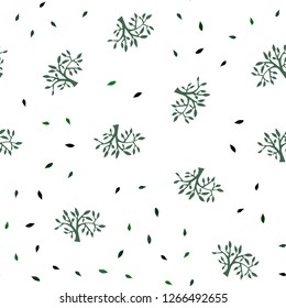 Dark Green vector seamless doodle background with leaves, branches. An elegant bright illustration with leaves and branches. Texture for window blinds, curtains.