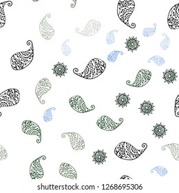 Dark Green, vector seamless doodle background with leaves and flowers. Colorful illustration in doodle style with leaves, flowers. Pattern for design of fabric, wallpapers.