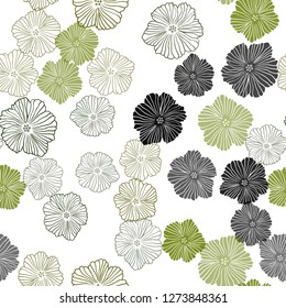 Dark Green vector seamless doodle background with flowers. Colorful illustration in doodle style with flowers. Texture for window blinds, curtains.