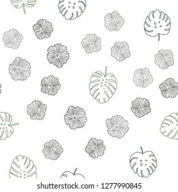 Dark Green vector seamless doodle background with flowers, leaves. Colorful illustration in doodle style with leaves, flowers. Texture for window blinds, curtains.
