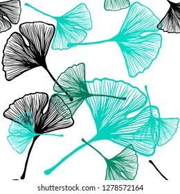 Dark Green vector seamless doodle template with leaves. Blurred decorative design in Indian style with leaves. Texture for window blinds, curtains.