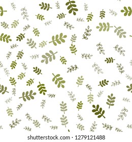 Dark Green vector seamless doodle background with leaves, branches. An elegant bright illustration with leaves and branches. Pattern for design of fabric, wallpapers.