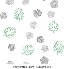 Dark Green vector seamless doodle pattern with flowers, leaves. Decorative design in Indian style on white background. Template for business cards, websites.