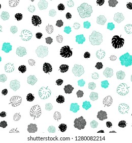 Dark Green vector seamless doodle pattern with leaves, flowers. Colorful illustration in doodle style with leaves, flowers. Template for business cards, websites.