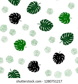 Dark Green vector seamless doodle background with flowers, leaves. Shining colored illustration with leaves and flowers. Pattern for design of fabric, wallpapers.