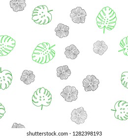 Dark Green vector seamless doodle texture with flowers, leaves. Modern abstract illustration with leaves and flowers. Texture for window blinds, curtains.