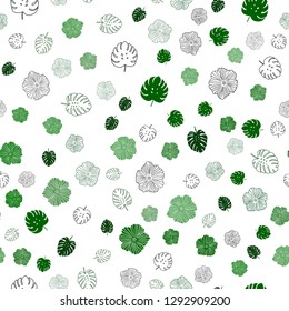 Dark Green vector seamless doodle layout with leaves, flowers. Leaves, flowers in natural style on white background. Texture for window blinds, curtains.