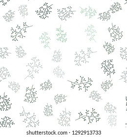 Dark Green vector seamless doodle pattern with branches. Colorful abstract illustration with leaves in doodle style. Texture for window blinds, curtains.