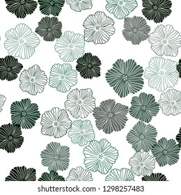Dark Green vector seamless doodle texture with flowers. Glitter abstract illustration with flowers. Template for business cards, websites.