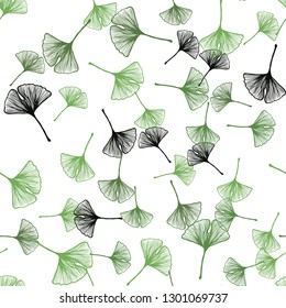 Dark Green vector seamless doodle pattern with leaves. Sketchy doodles with leaves on blurred background. Pattern for design of fabric, wallpapers.