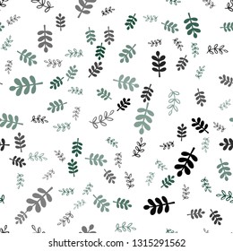 Dark Green vector seamless doodle background with leaves, branches. An elegant bright illustration with leaves and branches. Design for textile, fabric, wallpapers.