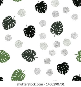 Dark Green vector seamless doodle template with flowers, leaves. Leaves and flowers with gradient on white background. Texture for window blinds, curtains.