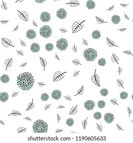 Dark Green vector seamless elegant pattern with leaves, flowers. Illustration with doodles on abstract template. Pattern for design of fabric, wallpapers.