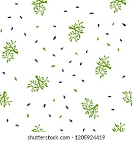 Dark Green vector seamless elegant pattern with leaves, branches. Abstract illustration with leaves, branches in doodles style. Texture for window blinds, curtains.
