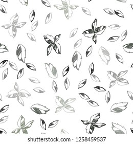 Dark Green vector seamless elegant wallpaper with leaves. Sketchy doodles with leaves on blurred background. Design for textile, fabric, wallpapers.