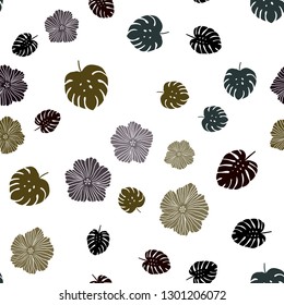 Dark Green vector seamless elegant pattern with flowers, leaves. Sketchy doodles on white background. Design for textile, fabric, wallpapers.