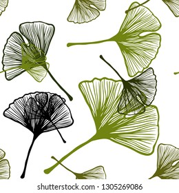 Dark Green vector seamless elegant wallpaper with leaves. Colorful abstract illustration with leaves in doodle style. Pattern for trendy fabric, wallpapers.
