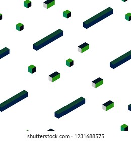 Dark Green vector seamless, isometric texture in rectangular style. Decorative design in abstract style with rectangles. Template for business cards, websites.