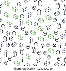Dark Green vector seamless, isometric template with rhombus. Abstract gradient illustration with rectangles. Pattern for design of fabric, wallpapers.