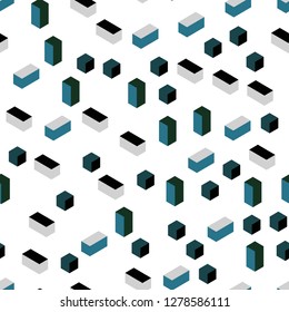 Dark Green vector seamless, isometric template with rhombus. Beautiful illustration with rectangles and squares. Texture for window blinds, curtains.