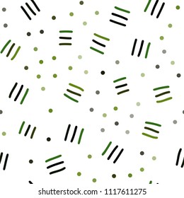 Dark Green vector seamless layout with simple elements. Decorative abstract design of repeating lines, circles. Template for business cards, websites.
