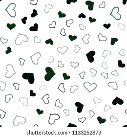 Dark Green vector seamless layout with sweet hearts. Glitter abstract illustration with colorful hearts in romantic style. Pattern can be used for valentine's ad, booklets.