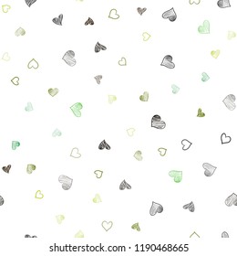 Dark Green vector seamless layout with sweet hearts. Blurred decorative design in doodle style with hearts. Pattern for marriage gifts, congratulations.