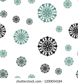 Dark Green vector seamless layout with bright snowflakes. Glitter abstract illustration with crystals of ice. Pattern for design of fabric, wallpapers.