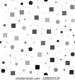 Dark Green vector seamless layout with circle spots, cubes. Decorative design in abstract style with circles, rectangles. Trendy design for wallpaper, fabric makers.