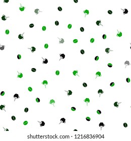 Dark Green vector seamless layout with coffee set. Decorative gradient design of coffee cups and beans. Design for ad, poster, banner of cafes, restaurants.