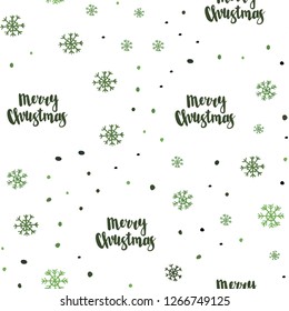 Dark Green vector seamless layout with bright snowflakes. Colorful decorative design in xmas style with snow. Template for business cards, websites.