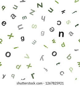 Dark Green vector seamless layout with latin alphabet. Shining colorful illustration with isolated letters. Pattern for design of fabric, wallpapers.