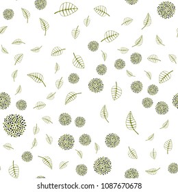 Dark Green vector seamless natural artwork with leaves and flowers. Illustration with doodles on abstract template. Hand painted design for web, wrapping.