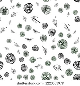 Dark Green vector seamless natural backdrop with leaves and flowers. Leaves and flowers with gradient on white background. Template for business cards, websites.
