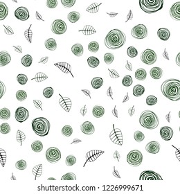 Dark Green vector seamless natural background with leaves and flowers. Colorful illustration in doodle style with leaves, flowers. Template for business cards, websites.