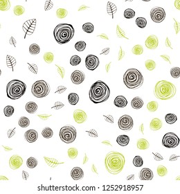 Dark Green vector seamless natural background with leaves and flowers. An elegant bright illustration with leaves and flowers. Pattern for design of fabric, wallpapers.