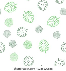 Dark Green vector seamless natural backdrop with flowers, leaves. Doodle illustration of leaves and flowers in Origami style. Pattern for design of fabric, wallpapers.
