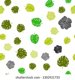Dark Green vector seamless natural backdrop with flowers, leaves. Sketchy doodles on white background. Pattern for trendy fabric, wallpapers.