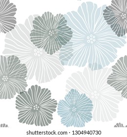 Dark Green vector seamless natural backdrop with flowers. Sketchy doodle flowers on white background. Pattern for design of fabric, wallpapers.