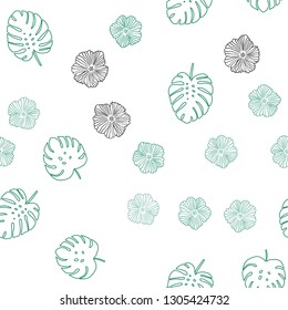 Dark Green vector seamless natural pattern with flowers, leaves. Abstract illustration with leaves, flowers in doodles style. Template for business cards, websites.