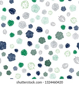Dark Green vector seamless natural backdrop with leaves, flowers. Leaves, flowers in natural style on white background. Design for wallpaper, fabric makers.