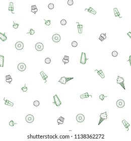 Dark Green vector seamless pattern with fresh ingredients. Blurred decorative design of snacks in doodle style. Design for ad, poster, banner of cafes or restaurants.