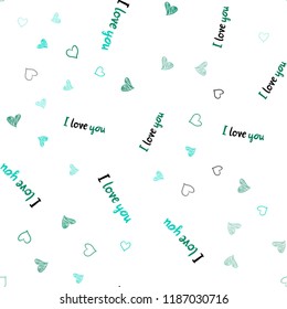 Dark Green vector seamless pattern with colorful hearts. Glitter abstract illustration with colorful hearts in romantic style. Pattern can be used for valentine's ad, booklets.