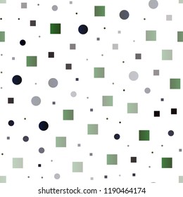 Dark Green vector seamless pattern with spheres, squares. Abstract illustration with colorful circles, rectangles. Pattern for trendy fabric, wallpapers.